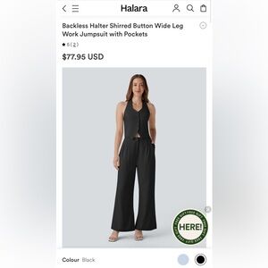Halara Jumpsuit Medium NWT Backless Halter Shirred Button w Pockets MSRP $77.95
